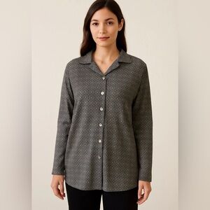 Tommy Bahama 100% Silk Blouse Tunic Green Geometric Print Long Sleeve Collared 8